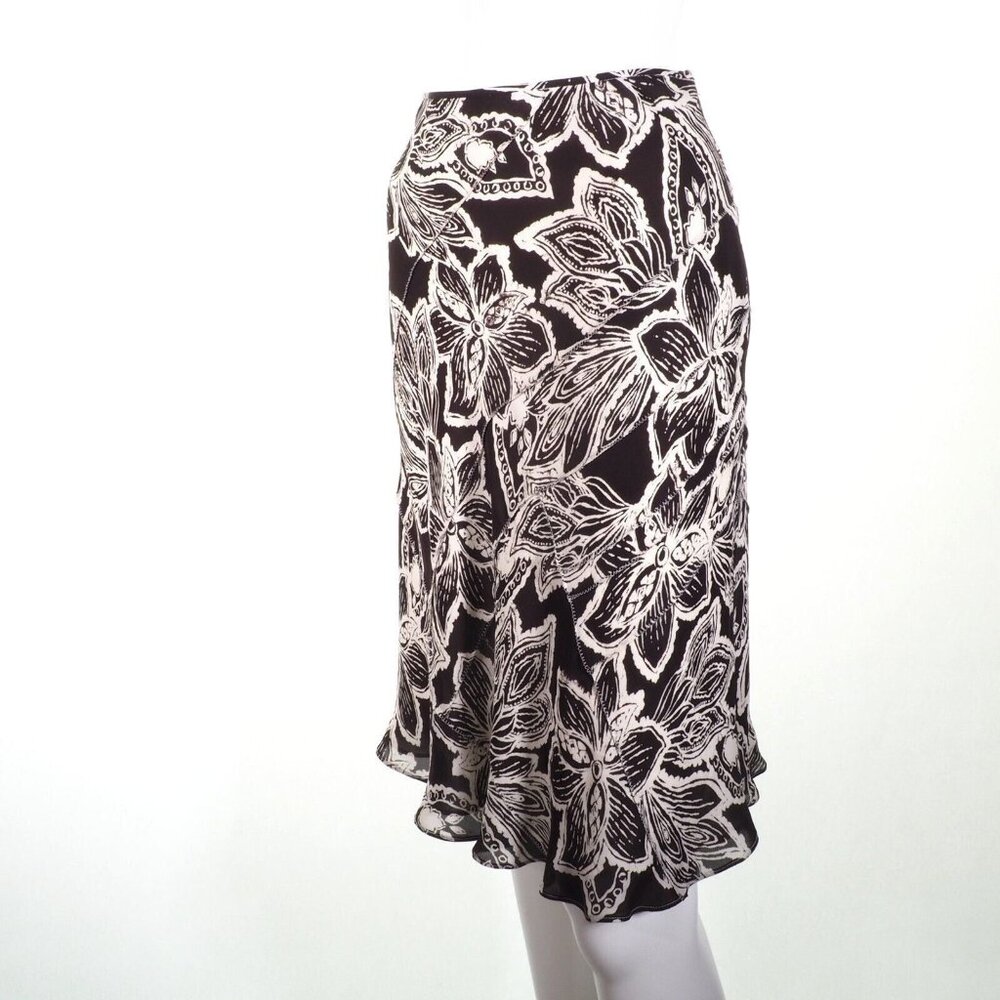 Ellen Tracy Skirt Women Size 12 Petite Silk Trumpet Lined Floral Black White EUC - Picture 2 of 9
